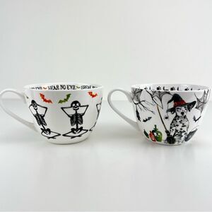 2 Portobello Wicked Witch Dalmatian and Halloween Skeleton Speak No Evil Mugs